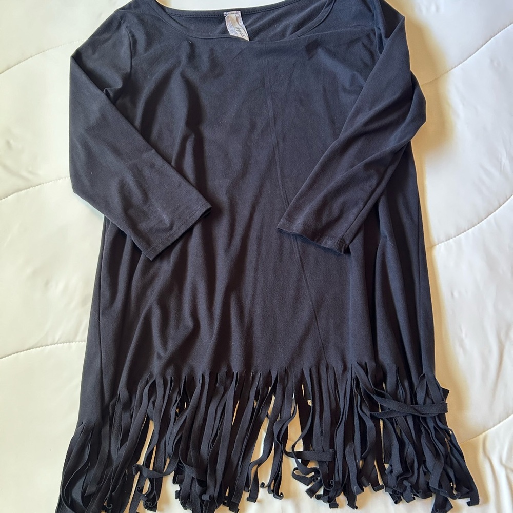 Fringe Hem Dark Gray Blouse